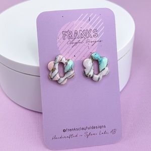 Marbled Design Handmade Polymer Clay Flower Shape Stud  Earrings